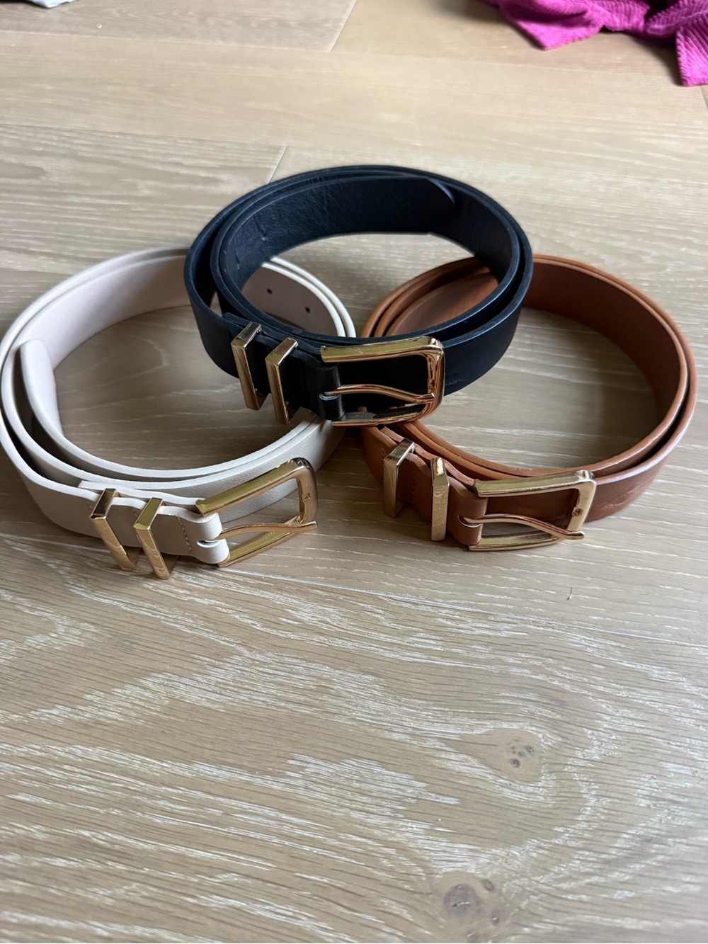 Classic Leather Belt - Black, Brown, Cream - Gold Buckle